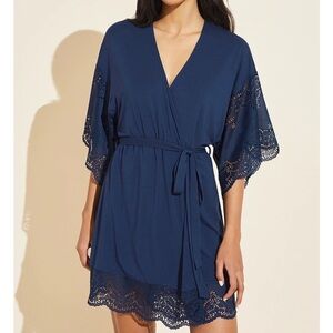 Eberjey Womens Breatix full lace belted robe in avocado green L NWT